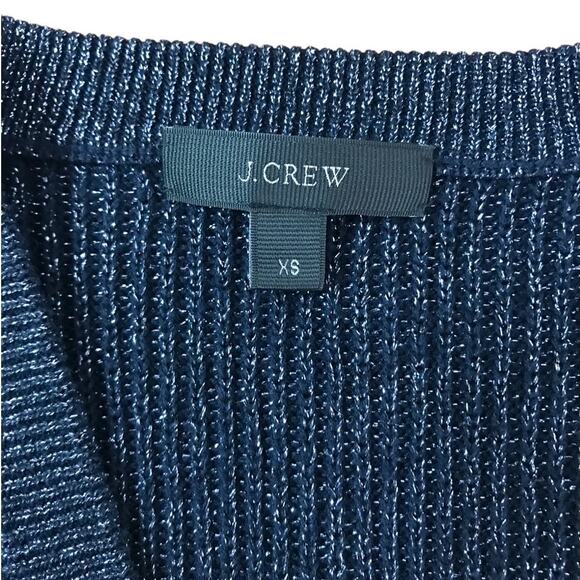 J. CREW Rib Knit Cardigan Women XS Navy/Metallic Sparkly Party Retro Classic Y2K - Picture 7 of 8